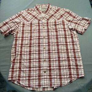 Duluth Trading Co Red and White Plaid Button Down Shirt